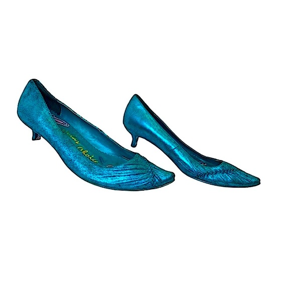 Irregular Choice Metallic Teal Pleated Kitten Heels - Picture 8 of 8
